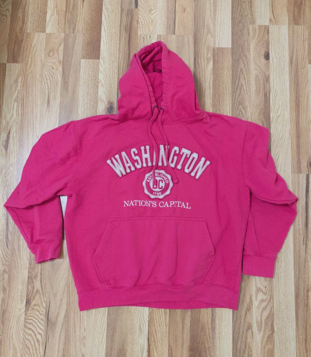Hoodie Women L Pink Barbiecore Washington DC Graphic Print Pullover Sweatshirt